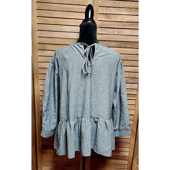 Boohoo New Plus Size 20 Gray Peplum Keyhole Stripe 3/4 Sleeve Smock Casual Top - Picture 4 of 5